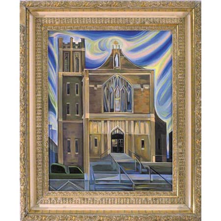 Tenth Church Oil/Canvas, image 20x16in, in antique frame