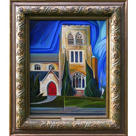 Fourteenth Church Oil/Canvas, image 20x16in, in antique frame