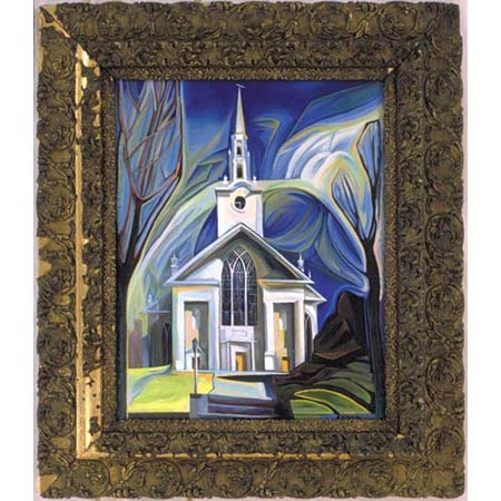 Second Church Oil/Canvas, image 20x16in, in antique frame