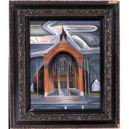 Third Church Oil/Canvas, image 20x16in, in antique frame