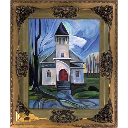 Fourth Church Oil/Canvas, image 20x16in, in antique frame