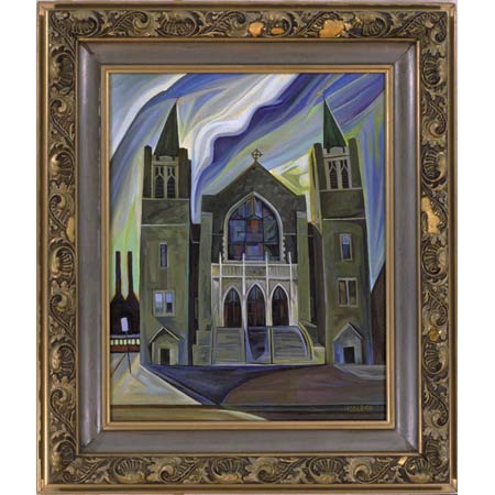 Fifth Church Oil/Canvas, image 20x16in, in antique frame