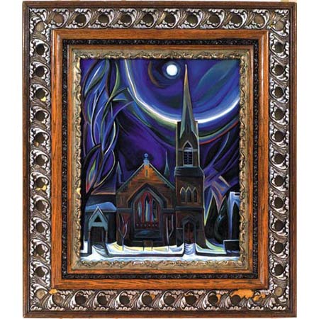 Sixth Church Oil/Canvas, image 20x16in, in antique frame