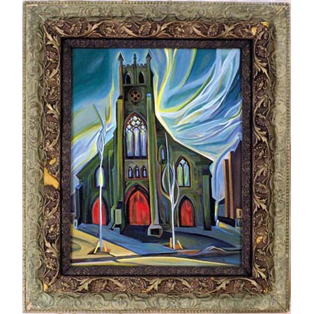 Seventh Church Oil/Canvas, image 20x16in, in antique frame