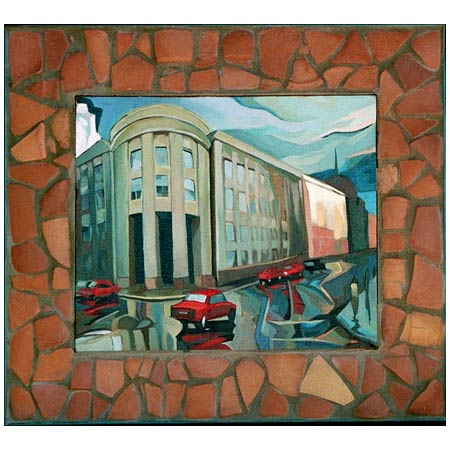 Red Cars &nbsp;&nbsp; &nbsp; &nbsp;&nbsp; &nbsp; &nbsp; oil/panel, 14x11in, 1999